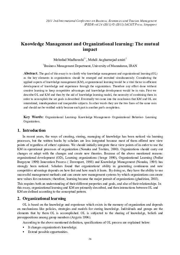 (PDF) Knowledge Management and Organizational learning: The mutual impact