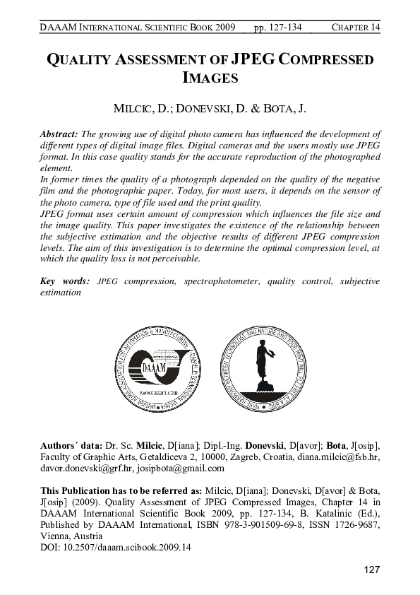 (PDF) Quality Assessment of JPEG Compressed Images