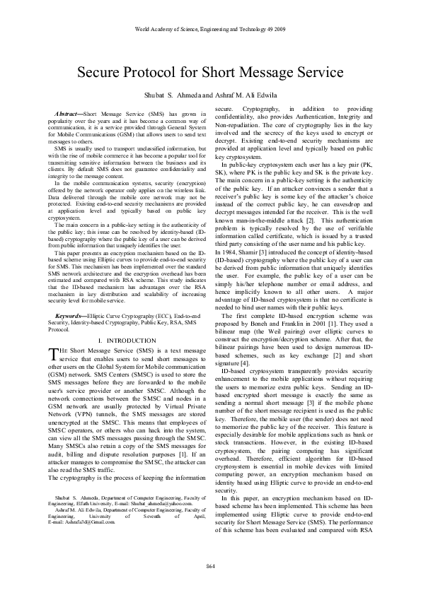 (PDF) Secure Protocol for Short Message Service