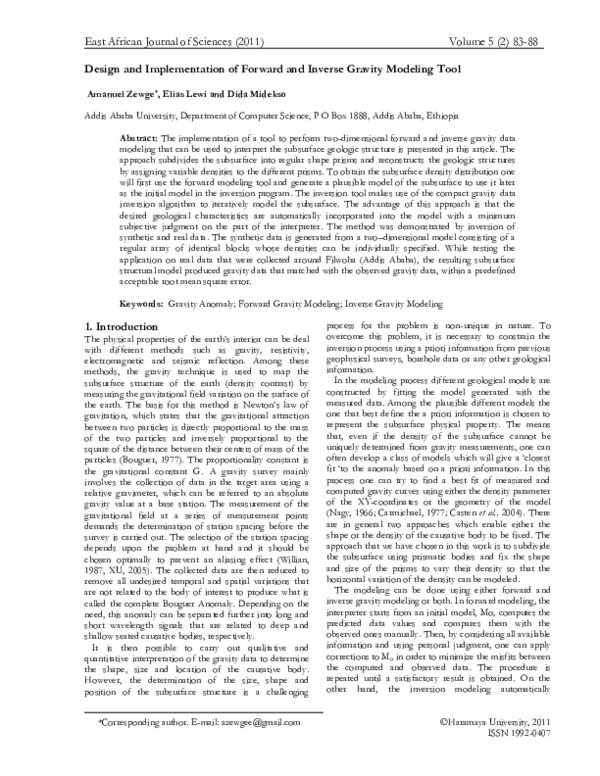 (PDF) Design and Implementation of Forward and Inverse Gravity Modeling ...