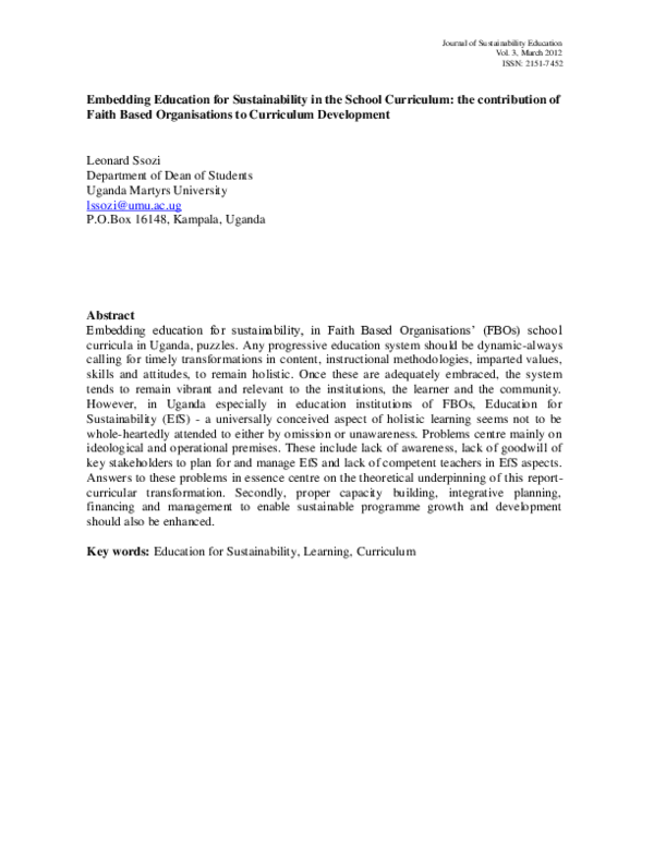 (PDF) Embedding Education for Sustainability in the School Curriculum ...