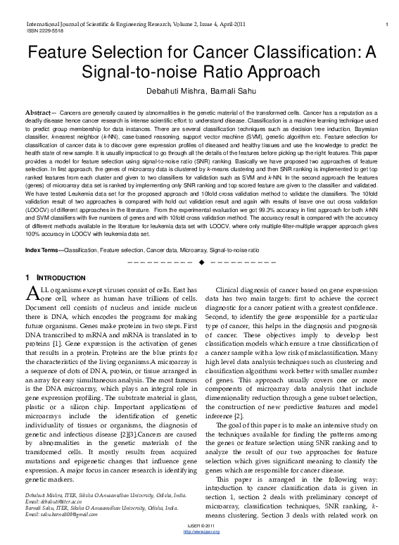(PDF) Feature Selection for Cancer Classification: A Signal-to-noise ...
