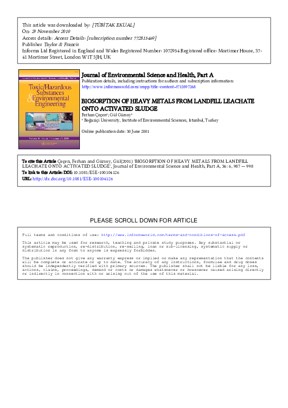 (PDF) Biosorption of Heavy Metals from Landfill Leachate Onto Activated ...
