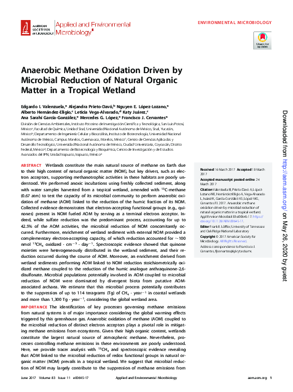 (PDF) Anaerobic methane oxidation driven by microbial reduction of ...