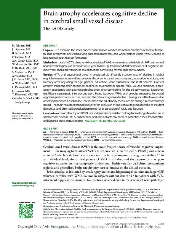 (PDF) Brain atrophy accelerates cognitive decline in cerebral small ...