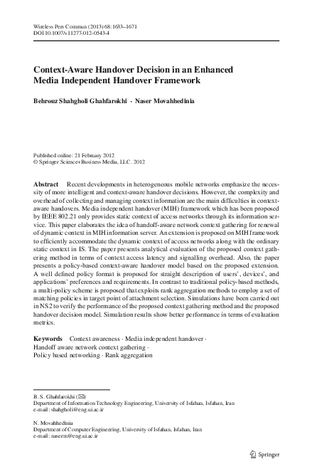 (PDF) Context-Aware Handover Decision in an Enhanced Media Independent ...
