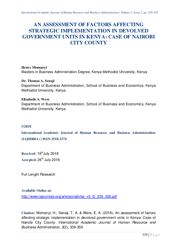 (PDF) An Assessment of Factors Affecting Strategic Implementation in ...