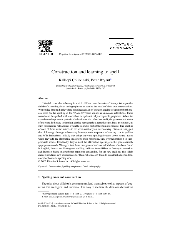 (PDF) Construction and learning to spell