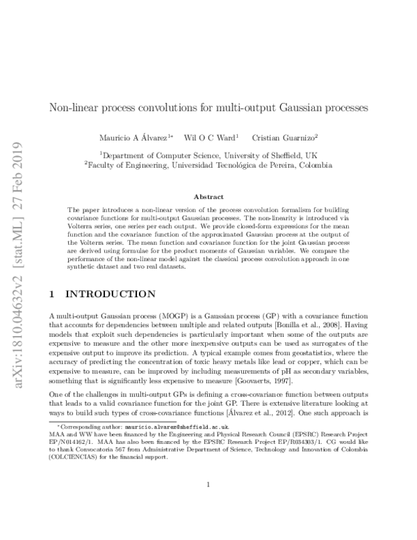 (PDF) Non-linear process convolutions for multi-output Gaussian processes