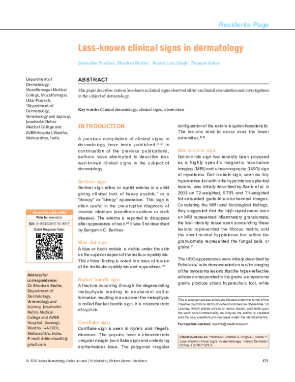 (PDF) Less-known clinical signs in dermatology