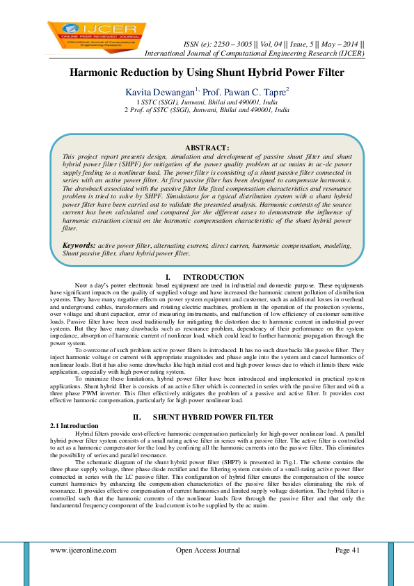 (PDF) Harmonic Reduction by Using Shunt Hybrid Power Filter