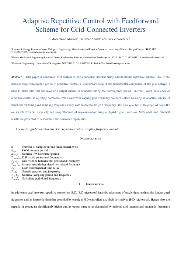 (PDF) Adaptive repetitive control with feedforward scheme for grid ...