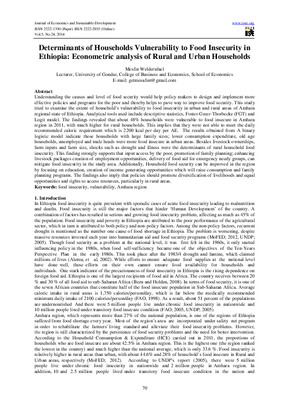 (PDF) Determinants of Households Vulnerability to Food Insecurity in ...
