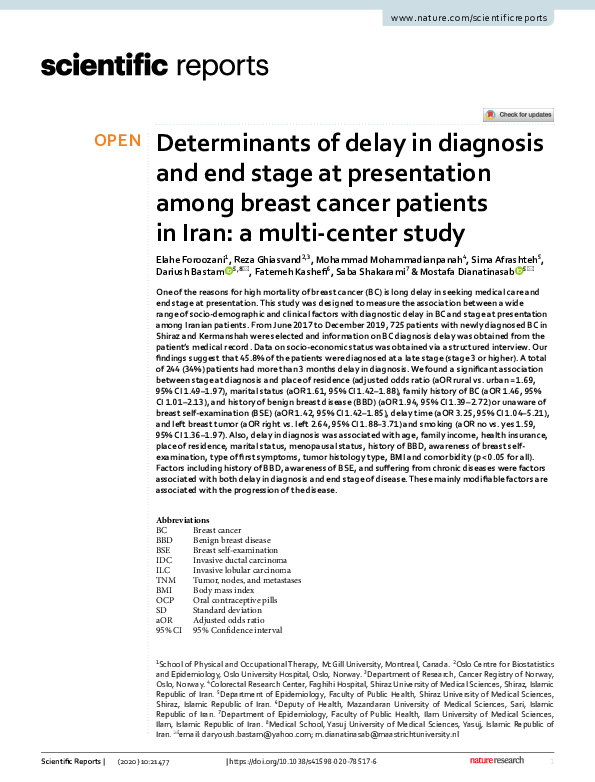 (PDF) Determinants of delay in diagnosis and end stage at presentation ...