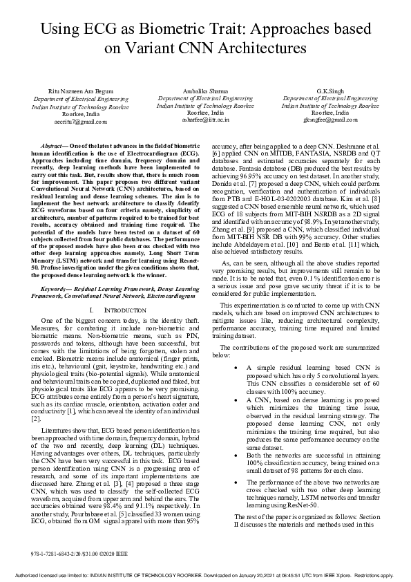 (PDF) Using ECG as Biometric Trait: Approaches based on Variant CNN ...
