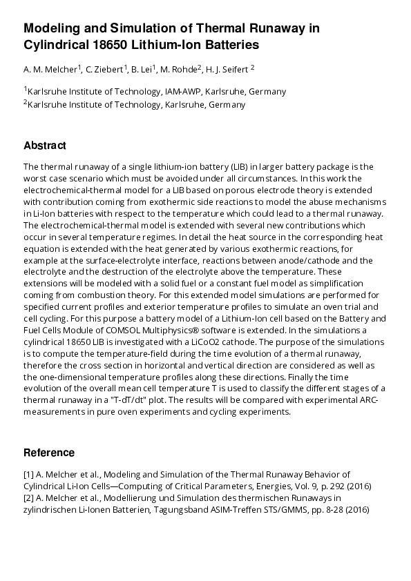 (PDF) Modeling and Simulation of Thermal Runaway in Cylindrical 18650 ...