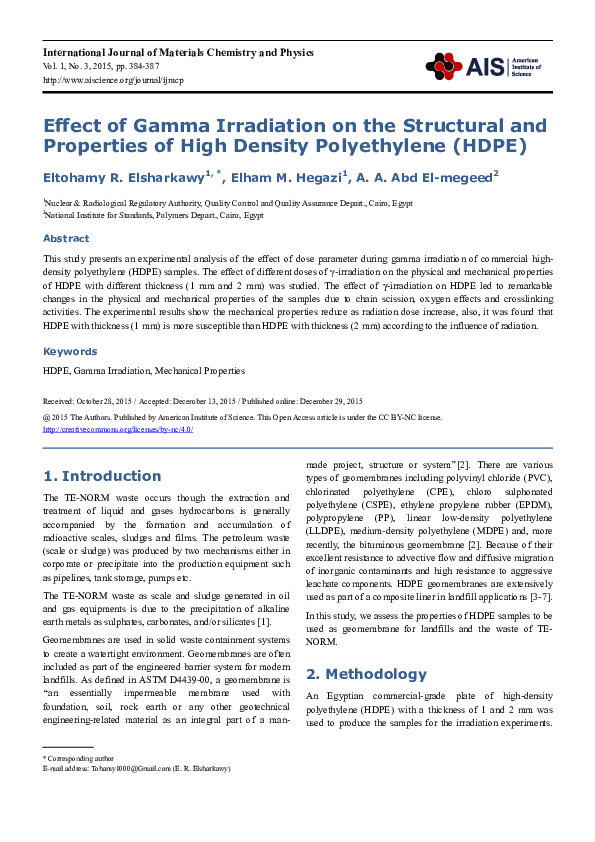 (PDF) Effect of Gamma Irradiation on the Structural and Properties of ...