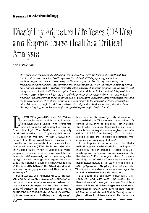 (PDF) Disability adjusted life years (DALYS) and reproductive health: a ...