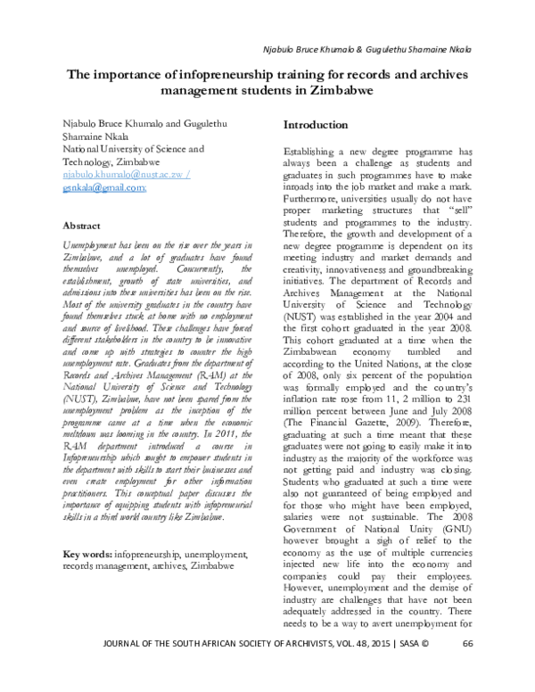 (PDF) The importance of infopreneurship training for records and