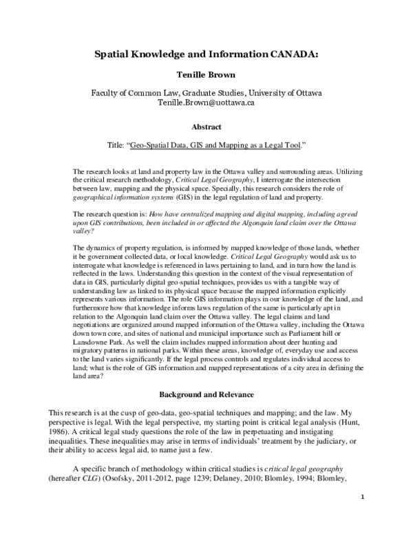 (PDF) Spatial Knowledge and Information CANADA
