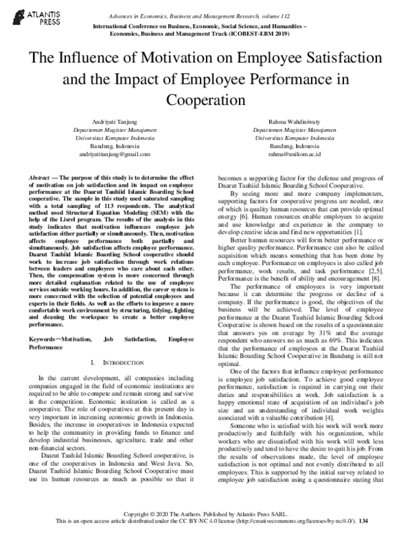 (PDF) The Influence of Motivation on Employee Satisfaction and the ...