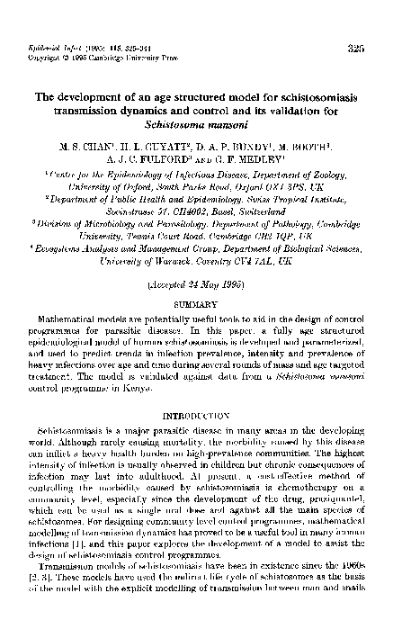 (PDF) The development of an age structured model for schistosomiasis ...