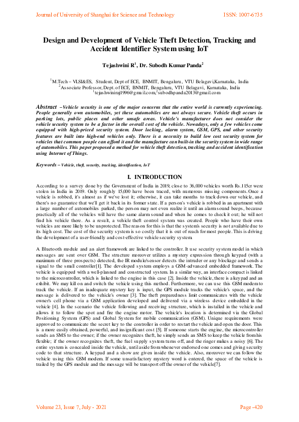 (PDF) Design and Development of Vehicle Theft Detection, Tracking and ...