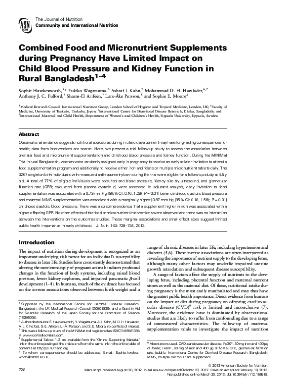 (PDF) Combined Food and Micronutrient Supplements during Pregnancy Have ...