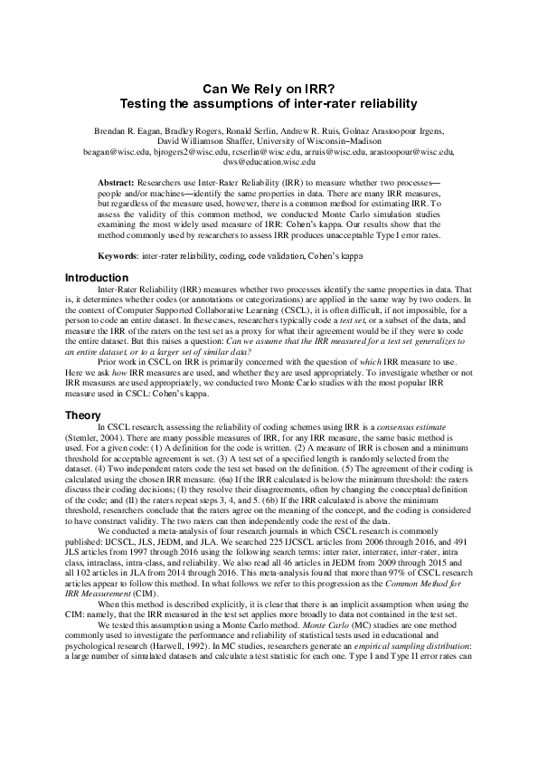(PDF) Can We Rely on IRR? Testing the Assumptions of Inter-Rater ...