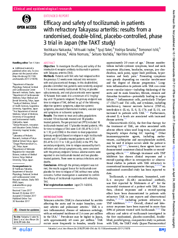 (PDF) Efficacy and safety of tocilizumab in patients with systemic ...