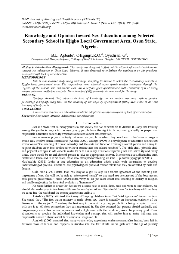 (PDF) Knowledge and Opinion toward Sex Education among Selected ...