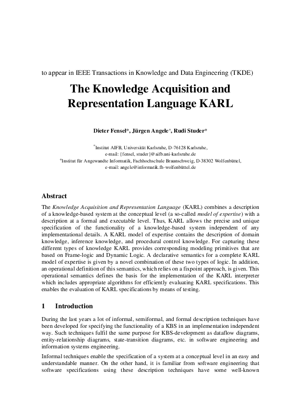 (PDF) The Knowledge Acquisition and Representation Language, KARL