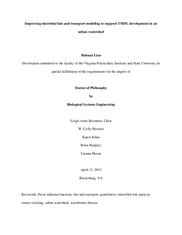 (PDF) Improving microbial fate and transport modeling to support TMDL ...