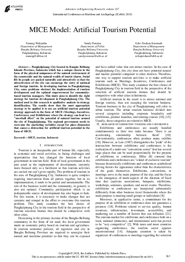 (PDF) MICE Model: Artificial Tourism Potential