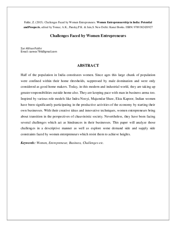(PDF) Challenges Faced by Women Entrepreneurs