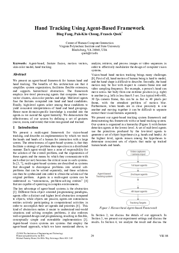 (PDF) Figure 1 Hierarchical Agent-based Framework Hand Tracking Using ...