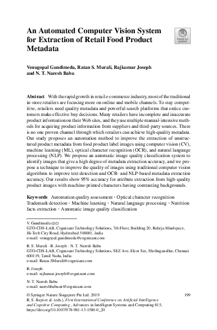 (PDF) An Automated Computer Vision System for Extraction of Retail Food ...