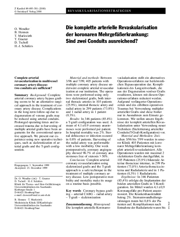 (PDF) Die komplette arterielle Revaskularisation der koronaren ...