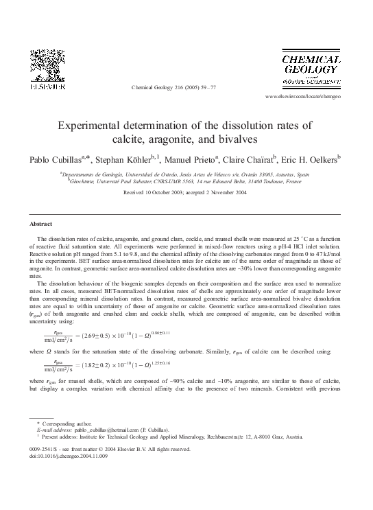 (PDF) Experimental determination of the dissolution rates of calcite ...