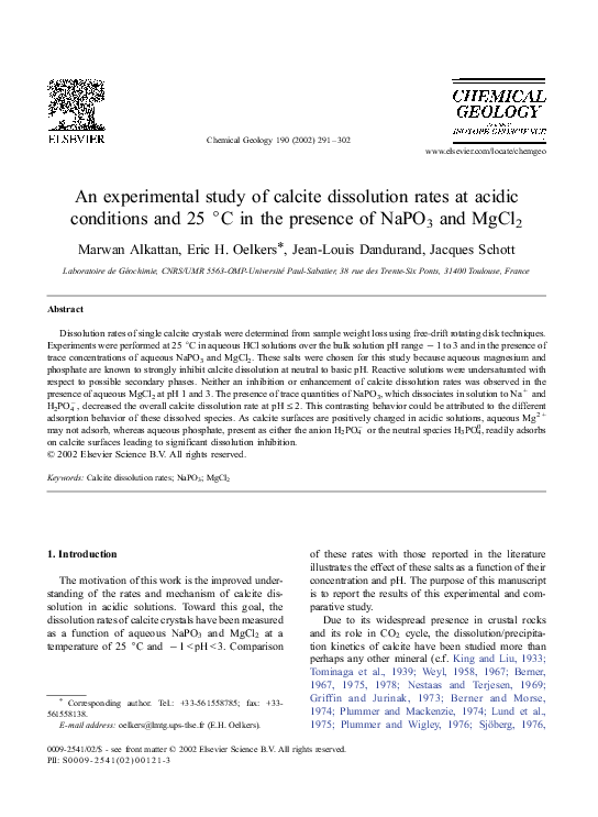 (PDF) An experimental study of calcite dissolution rates at acidic ...