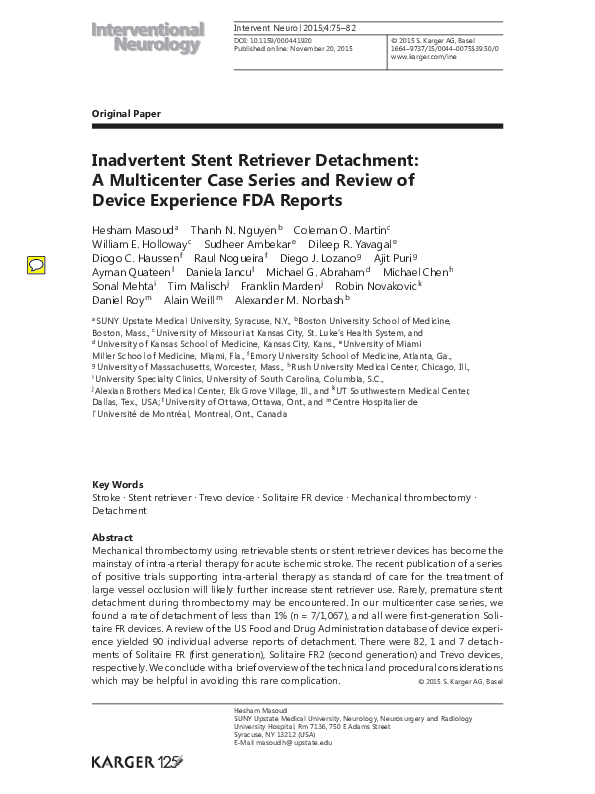 (PDF) Inadvertent Stent Retriever Detachment: A Multicenter Case Series ...