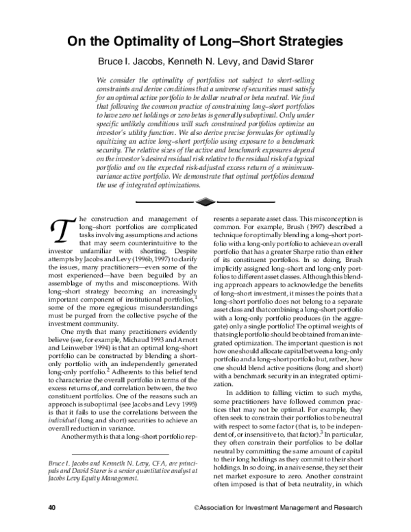 (PDF) On the Optimality of Long-Short Strategies