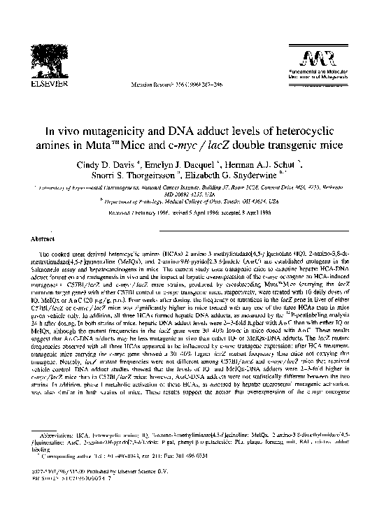 (PDF) In vivo mutagenicity and DNA adduct levels of heterocyclic amines ...
