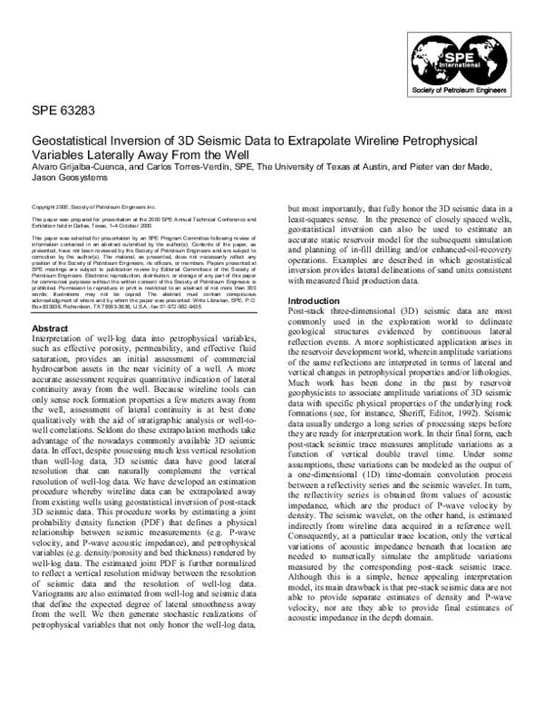 (PDF) Geostatistical Inversion of 3D Seismic Data to Extrapolate ...