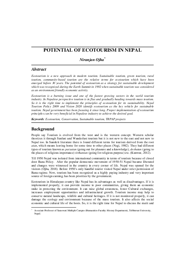 (PDF) Potential for Ecotourism in Nepal