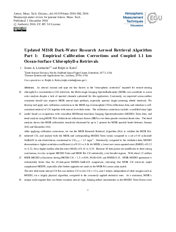 (PDF) Updated MISR Dark-Water Research Aerosol Retrieval Algorithm ...