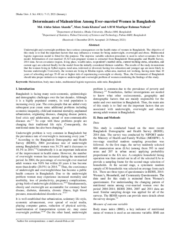 (PDF) Determinants of Malnutrition Among Ever-married Women in Bangladesh