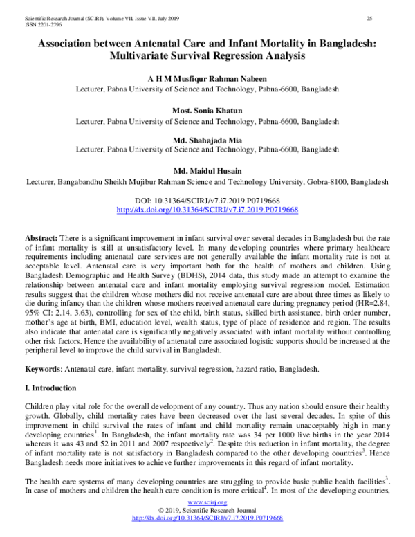 (PDF) Association between Antenatal Care and Infant Mortality in ...
