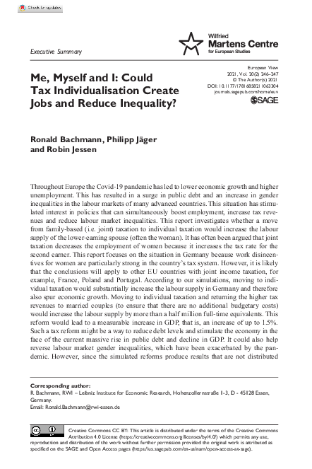 (PDF) Me, Myself and I: Could Tax Individualisation Create Jobs and ...