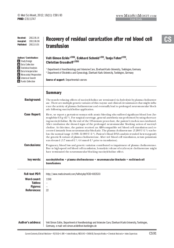 (PDF) Recovery of residual curarization after red blood cell transfusion